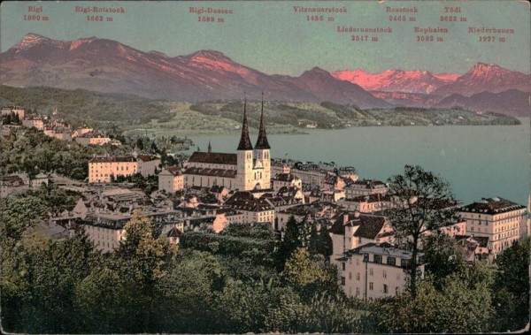 Luzern - Hofkirche und Alpen Vorderseite