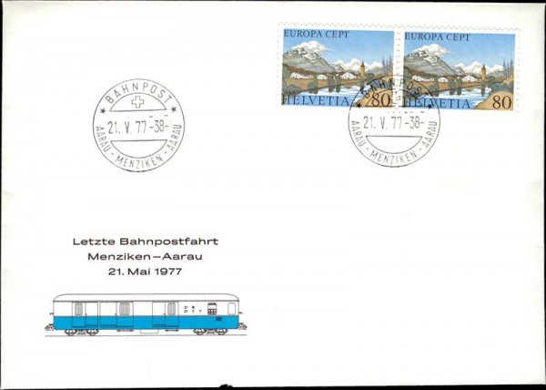 Letzte Bahnpostfahrt Menziken-Aarau 1977 Vorderseite