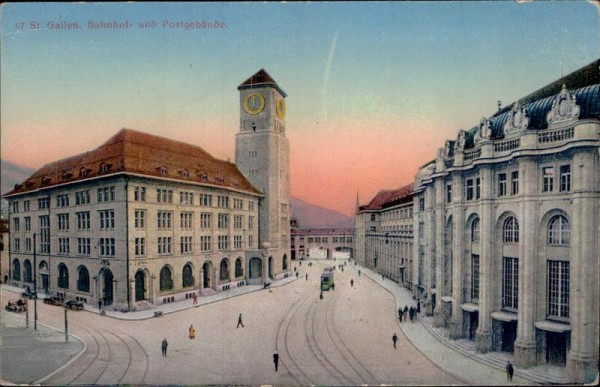 St. Gallen, Bahnhof- und Postgebäude Vorderseite