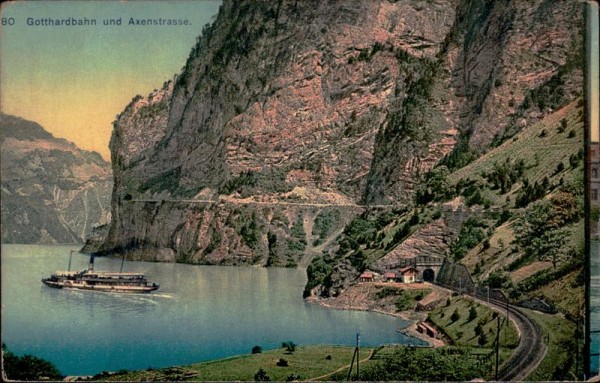 Gotthardbahn und Axenstrasse Vorderseite