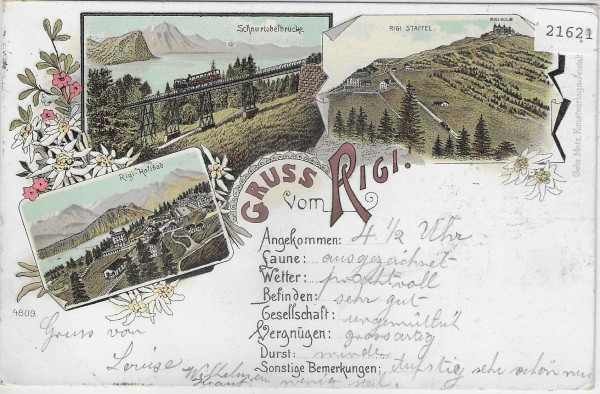 Gruss vom Rigi - Litho - Rigibahn 1903