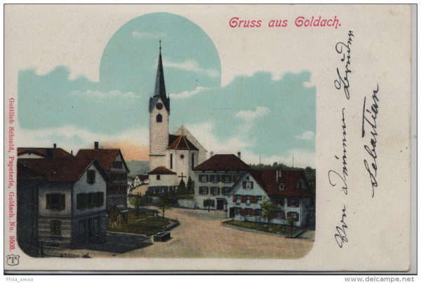 Gruss aus Goldach mit Kirche