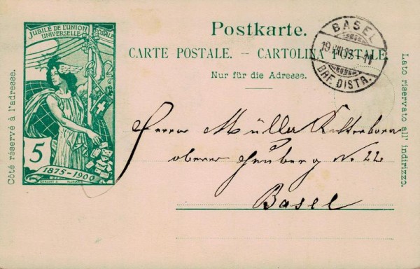 Postkarte, Jubilé de L`Union Postale Universelle, 1875-1900 Vorderseite