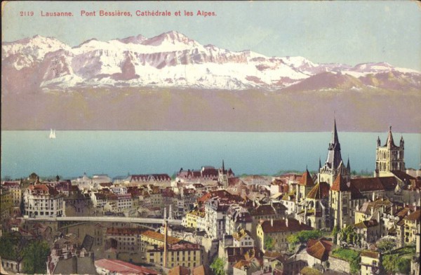Lausanne, Pont Bessières, Cathédrale et les Alpes