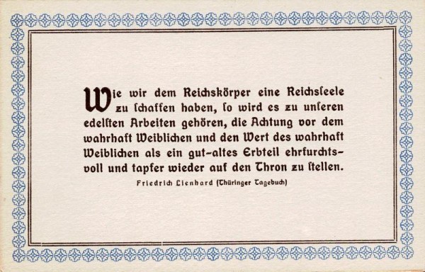 Spruchkarten von Friedrich Lienhards Werken, Thüringer Tagebuch; Wie wir dem Reichskörper... Vorderseite