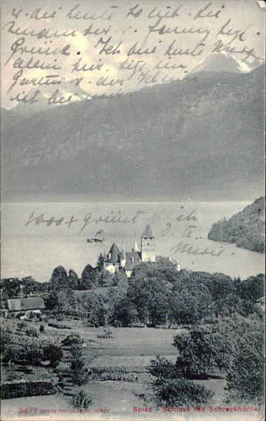 Spiez -  Schloss mit Schreckhörner Vorderseite