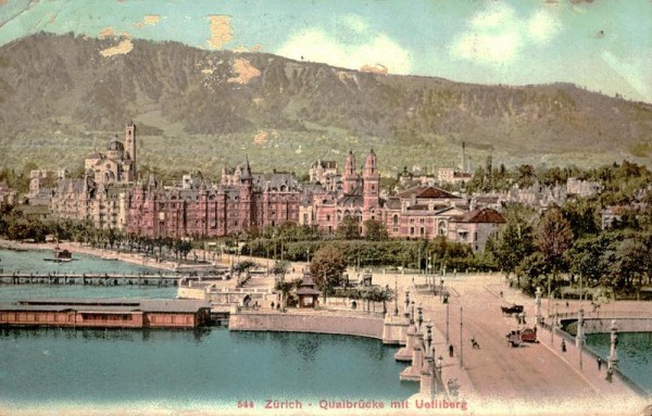 Quaibrücke mit Uetliberg, Zürich um 1908 Vorderseite