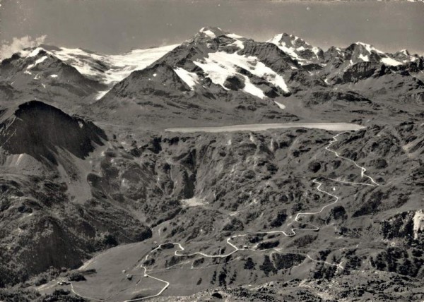 Berninastrasse mit Palügletscher, Piz Cambrena u. Piz Bernina Vorderseite