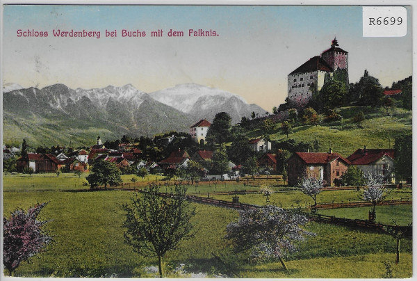 Schloss Werdenberg bei Buchs mit dem Falknis - Litho