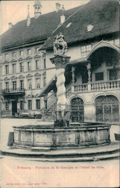 Fribourg - Fontaine de St-Georges et l`Hotel de Ville Vorderseite
