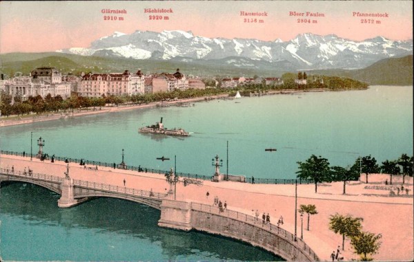 Zürich - Quailbrücke und die Alpen Vorderseite