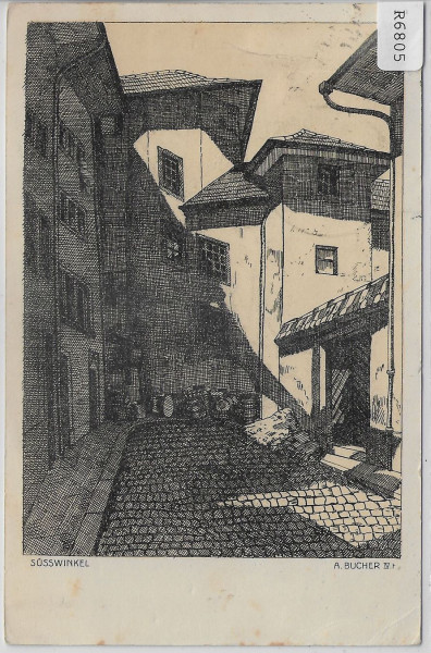 Alt-Luzern - Süsswinkel - A. Bucher Künstlerkarte Kantonsschule