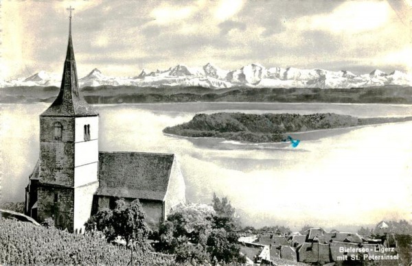 Ligerz mit St. Petersinsel, Bielersee Vorderseite