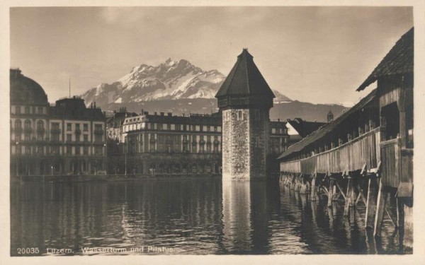 Luzern, Kapellbrücke und Pilatus Vorderseite