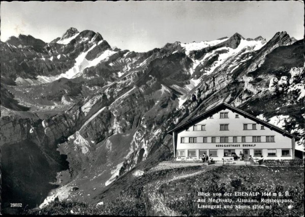 Blick von der Ebenalp auf Meglisalp, Altmann, Säntis  Vorderseite