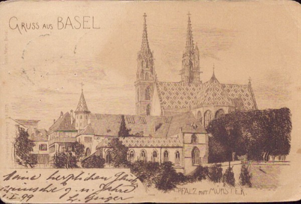 Gruss aus Basel. Pfalz mit Münster. 1900