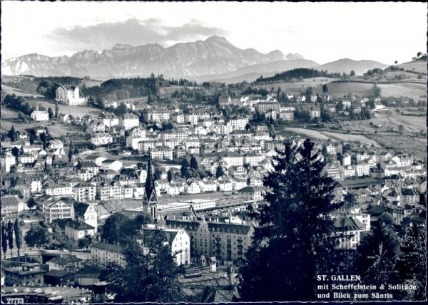 St.Gallen mit Scheffelstein & Solitüde und Blick zum Säntis Vorderseite
