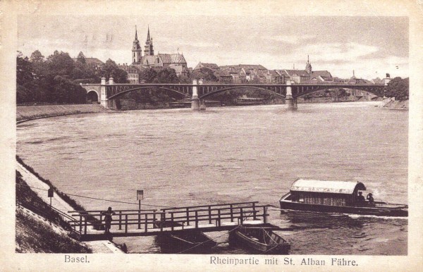 Basel. Rheinpartie mit St. Alban Fähre