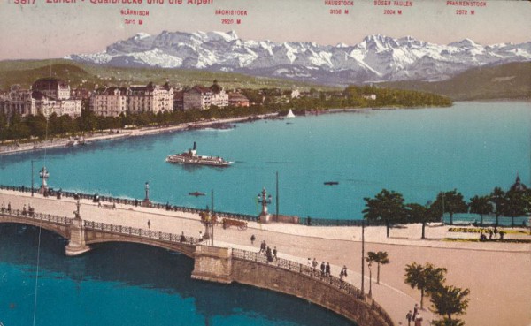 Zürich - Quaibrücke und die Alpen