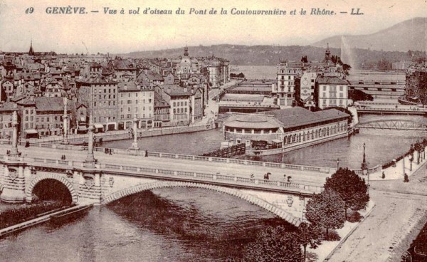 Vue à vol d'oiseau du Pont de la Coulouvrenière et le Rhône, Genève  Vorderseite