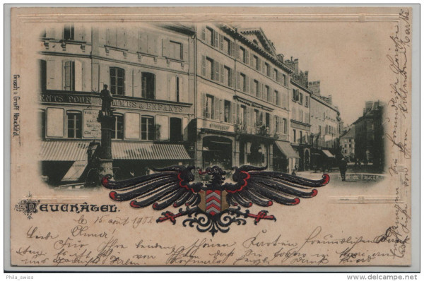 Neuchatel - Neuenburg - Hotel de Faucon - Präge/Relief Karte