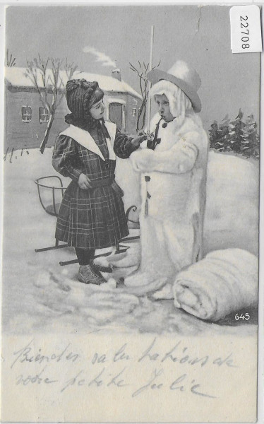 Mädchen mit Schneemann - Pfeife (kleiner Riss)