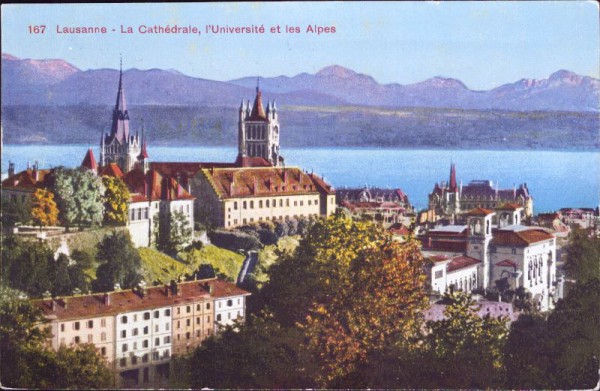Lausanne - La Cathédrale, l'Université et les Alpes