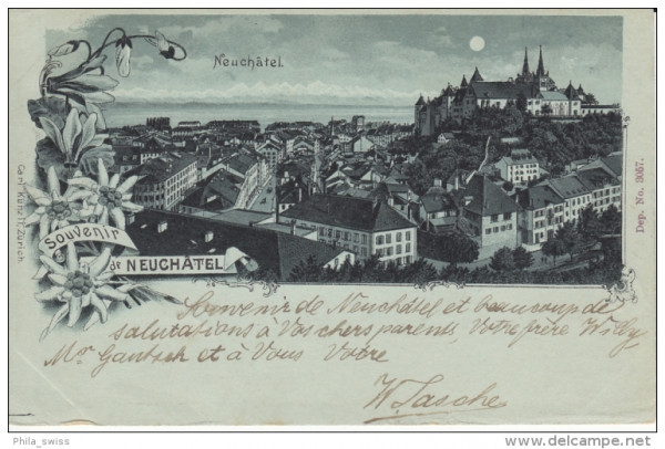 Neuchatel, Souvenir de - Mondscheinlitho