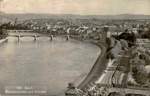 Rheinpanorama und Münster, Basel Vorderseite