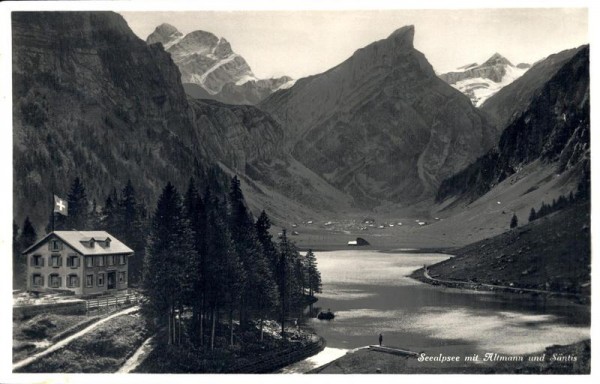 Seealpsee mit Altmann und Säntis Vorderseite