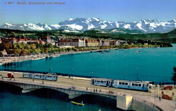 Zürich, Quaibrücke und Utoquai Vorderseite
