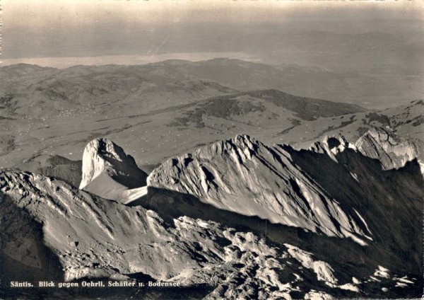 Säntis. Blick gegen Oehrli, Schäfler und Bodensee Vorderseite