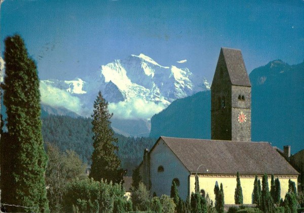 Kirche Unterseen mit Jungfrau Vorderseite