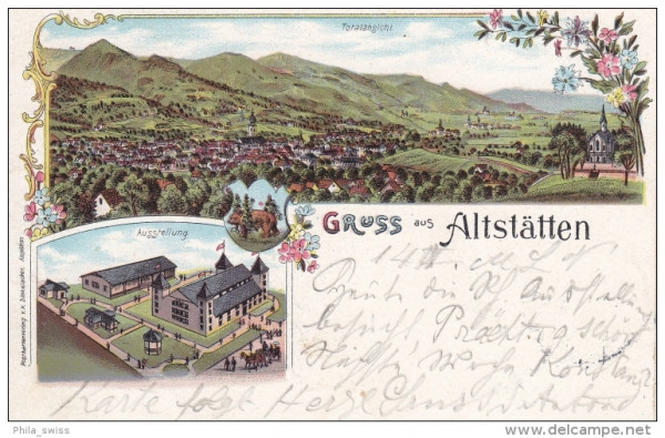 Altstätten - farbige Litho - Totalansicht, Ausstellung