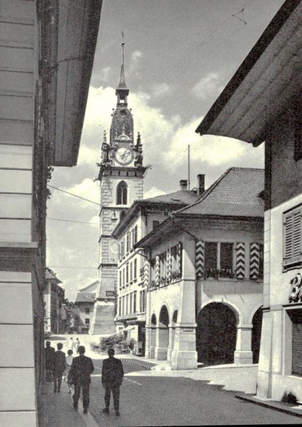 Vordere Hauptgasse mit Stadtkirchli und Markthalle, Zofingen Vorderseite