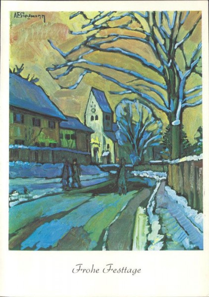 Dorfkirche im Winter - Mundgemalt von A.E.Stegmann Vorderseite