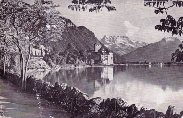 Lac Léman. Château de Chillon et les Dents du Midi