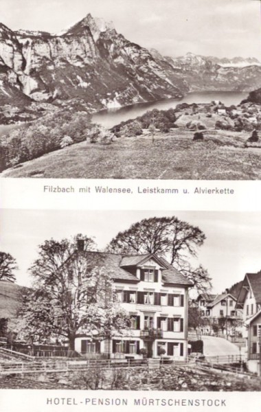 Hotel-Pension Mürtenstock, Filzbach mit Walensee, Leistenkamm u. Alvierkette