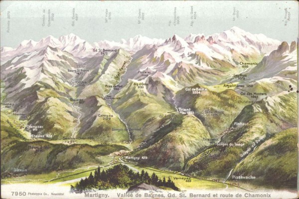 Martigny - Vallée de Bagnes, Gd. St. Bernard et route de Chamonix