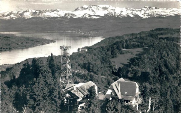 Uetliberg, Berghaus Uto-Kulm, Blick auf Zürichsee und Glarneralpen Vorderseite