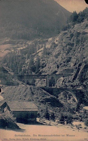 Gotthardbahn. Die Meienreussbrücken bei Wassen Vorderseite
