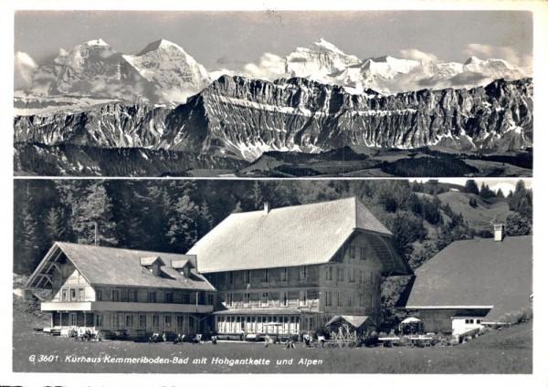 Kurhaus Kemmeriboden-Bad mit Hohgantkette und Alpen Vorderseite