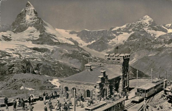 Station Gornergrat mit Matterhorn und Dent Blanche Vorderseite