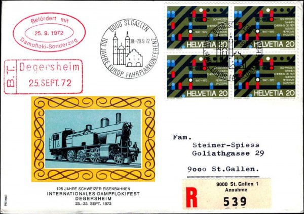 Degersheim, Dampflokifest 1972, Sonderbriefumschlag Vorderseite