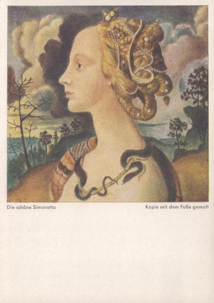 Die schöne Simonetta, nach fussgemalter Kopie von Ch. Pasche-Versoix Vorderseite