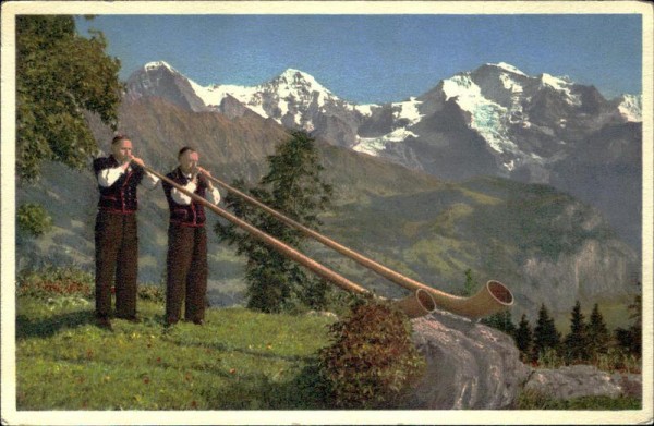 Alphornbläser mit Eiger, Mönch, Jungfrau Vorderseite