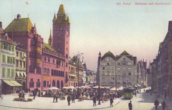 Basel Rathaus und Marktplatz.