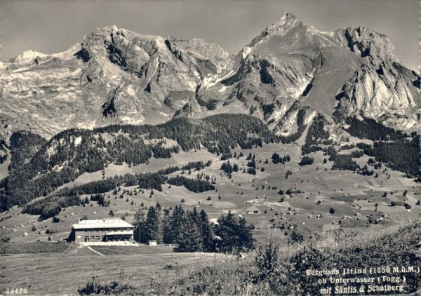 Berghaus Iltios ob Unterwasser mit Säntis u. Schafberg Vorderseite