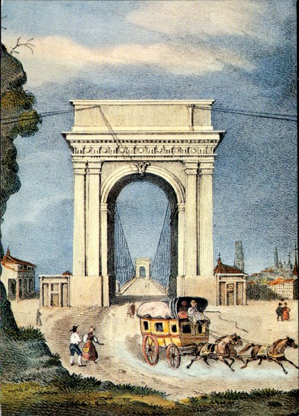 Gebrüder Eglin: 1840 Fribourg, Pont de Zaehringen Postwagen Freiburg Bern