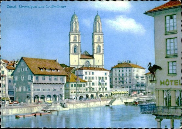 Zürich - Limmatquai und Grossmünster Vorderseite